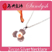 Fashion Handmade Zirconia Flower Charms Pendant Long Chain Necklace